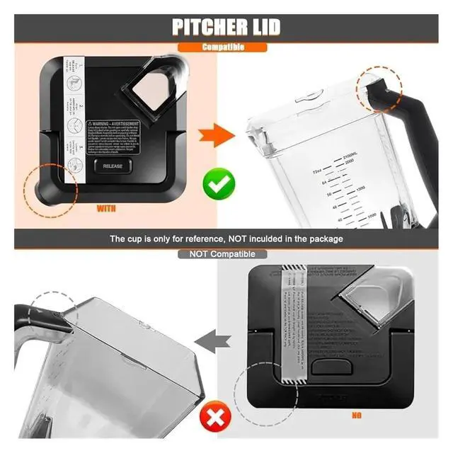 Alt view image 3 of 3 - Blender Lid, Compatible for Nj BL610, BL710WM, BN701, BN751, BN800, BN801, CO610B, CO650B, Mixer Spare Parts