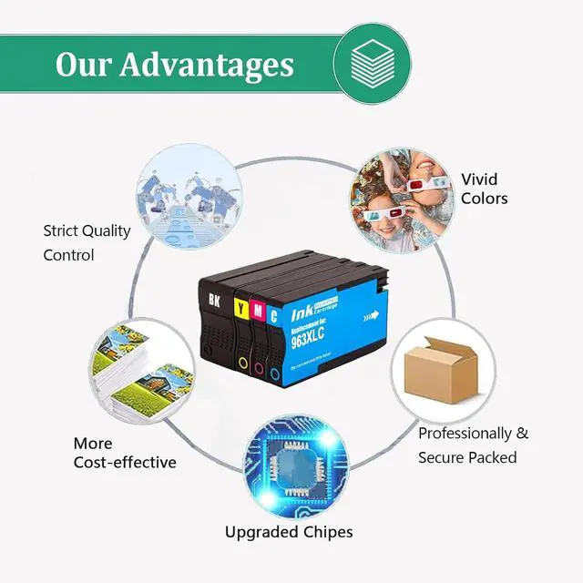 Alt view image 6 of 7 - 963XL Ink Cartridges Compatible for HP 963 963XL Ink Cartridge, High-Yield for HP OfficeJet Pro 9010 9020 Series Printers Combo Pack(BK C M Y)