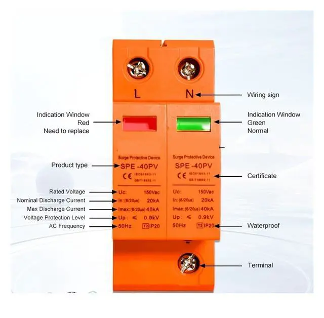 Alt view image 4 of 6 - AC DC SPD 2P 3P 4P 20KA 40KA 275V 385V 500V 600V 1000V House Lightning Surge Protector Protective Low Voltage Arrester Device | 4,40KA 275VAC