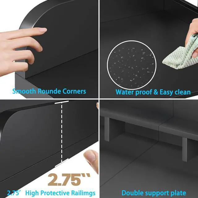 Alt view image 3 of 7 - 54" Washer Dryer Countertop with Shelf, Stop Edge and Non-slip Pads, Black | Wooden Laundry Countertop, 54" x 27.5" Double Layer Topper for Laundry Room Organization Hamper Counter, Sorting, Folding
