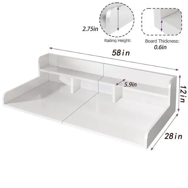 Alt view image 2 of 7 - 58" Washer Dryer Countertop with Shelf, Stop Edge and Non-slip Pads, White | Wooden Laundry Countertop, 58" x 28" Double Layer Topper for Laundry Room Organization Hamper Counter, Sorting, Folding