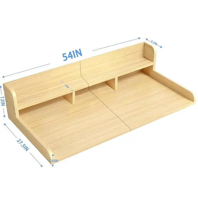 Alt view image 3 of 7 - 54" Washer Dryer Countertop with Shelf, Stop Edge and Non-slip Pads, Oak | Wooden Laundry Countertop, 54" x 27.5" Double Layer Topper for Laundry Room Organization Hamper Counter, Sorting, Folding