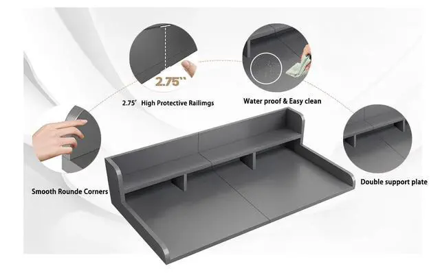 Alt view image 3 of 4 - 54" Washer Dryer Countertop with Shelf, Stop Edge and Non-slip Pads, Grey | Wooden Laundry Countertop, 54" x 27.5" Double Layer Topper for Laundry Room Organization Hamper Counter, Sorting, Folding