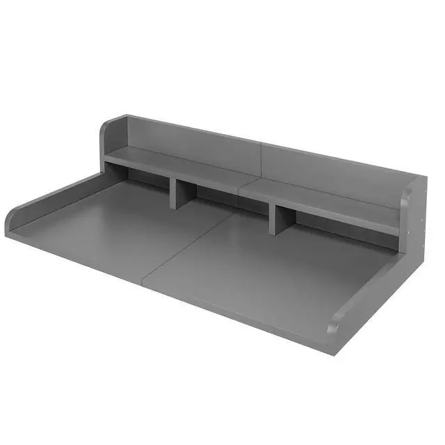 Alt view image 4 of 4 - 54" Washer Dryer Countertop with Shelf, Stop Edge and Non-slip Pads, Grey | Wooden Laundry Countertop, 54" x 27.5" Double Layer Topper for Laundry Room Organization Hamper Counter, Sorting, Folding