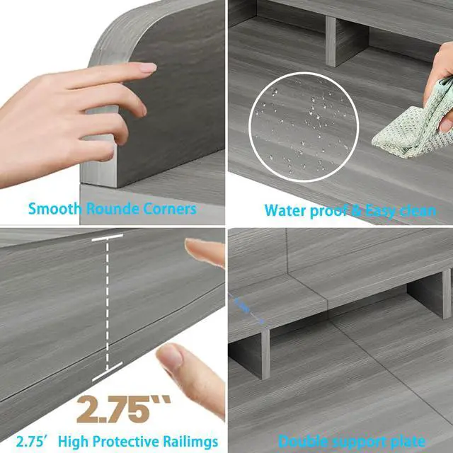 Alt view image 4 of 7 - 54" Washer Dryer Countertop with Shelf, Edge and Non-slip Pads, Gray Stripe | Wooden Laundry Countertop, 54" x 27.5" Double Layer Topper for Laundry Room Organization Hamper Counter, Sorting, Folding