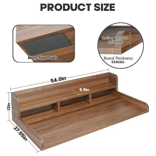 Alt view image 2 of 6 - 54" Washer Dryer Countertop with Shelf, Stop Edge and Non-slip Pads, Dark Walnut