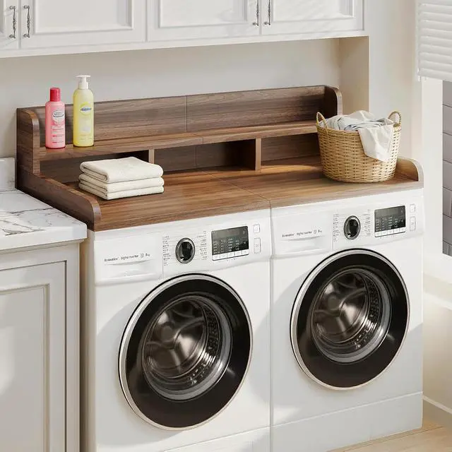 Alt view image 5 of 6 - 54" Washer Dryer Countertop with Shelf, Stop Edge and Non-slip Pads, Dark Walnut