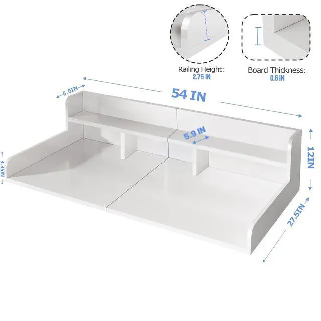 Alt view image 4 of 6 - 54" Washer Dryer Countertop with Shelf, Stop Edge and Non-slip Pads, White | Wooden Laundry Countertop, 54" x 27.5" Double Layer Topper for Laundry Room Organization Hamper Counter, Sorting, Folding