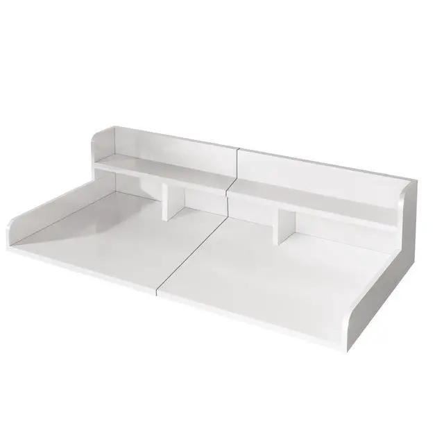 Alt view image 7 of 7 - 58" Washer Dryer Countertop with Shelf, Stop Edge and Non-slip Pads, White | Wooden Laundry Countertop, 58" x 28" Double Layer Topper for Laundry Room Organization Hamper Counter, Sorting, Folding