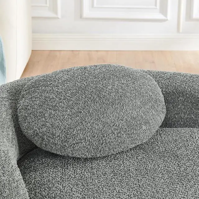 Alt view image 4 of 7 - 67" Boucle Upholstered Chaise Lounge Chair Indoor, Single Lounge Sofa with Left Armrest, Oval Shaped Soft Sleeper Sofa with Pillow, Accent Reading Chair for Living Room Bedroom, Dark Gray