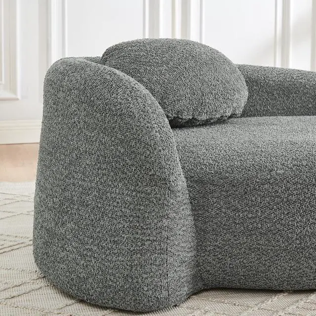 Alt view image 6 of 7 - 67" Boucle Upholstered Chaise Lounge Chair Indoor, Single Lounge Sofa with Left Armrest, Oval Shaped Soft Sleeper Sofa with Pillow, Accent Reading Chair for Living Room Bedroom, Dark Gray