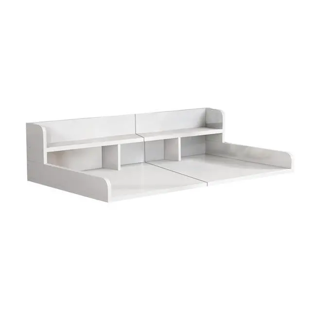 Alt view image 6 of 6 - 54" Washer Dryer Countertop with Shelf, Stop Edge and Non-slip Pads, White | Wooden Laundry Countertop, 54" x 27.5" Double Layer Topper for Laundry Room Organization Hamper Counter, Sorting, Folding