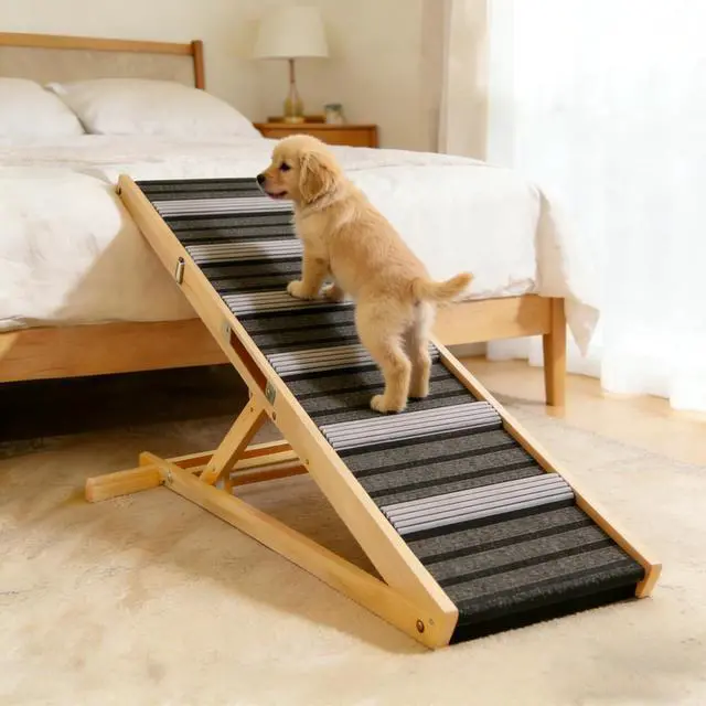 Main image of Folding Dog Ramp for Bed and Couch, 39.4" Long Dog Steps, with 6 Adjustable Height from 14'' to 25", Foldable Wooden Pet Stairs with Non-Slip Pad for Small Dogs, Joint-Friendly, Hold up to 120lb