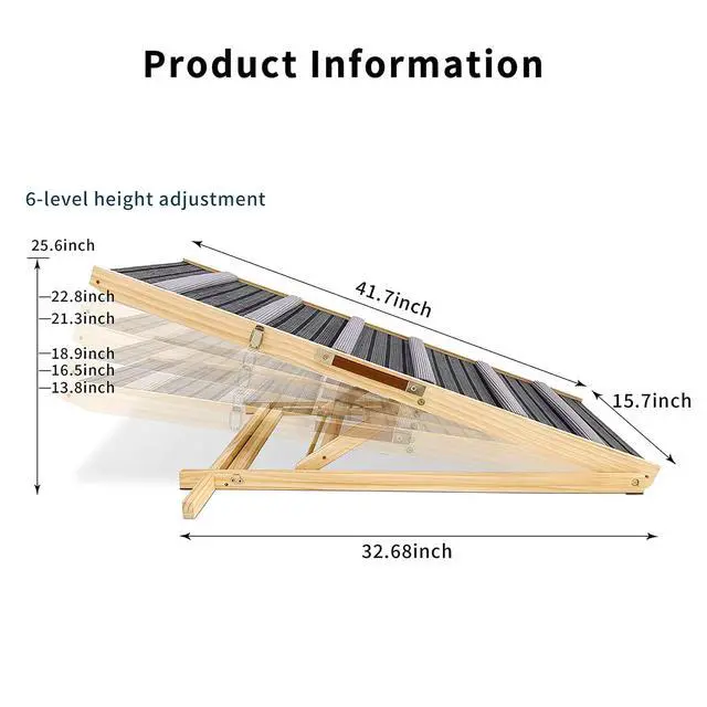 Alt view image 2 of 7 - Folding Dog Ramp for Bed and Couch, 39.4" Long Dog Steps, with 6 Adjustable Height from 14'' to 25", Foldable Wooden Pet Stairs with Non-Slip Pad for Small Dogs, Joint-Friendly, Hold up to 120lb