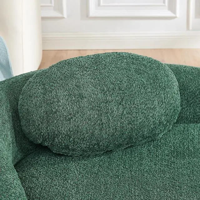 Alt view image 5 of 7 - 67" Boucle Upholstered Chaise Lounge Chair Indoor, Single Lounge Sofa with Left Armrest, Oval Shaped Soft Sleeper Sofa with Pillow, Accent Reading Chair for Living Room Bedroom, Green