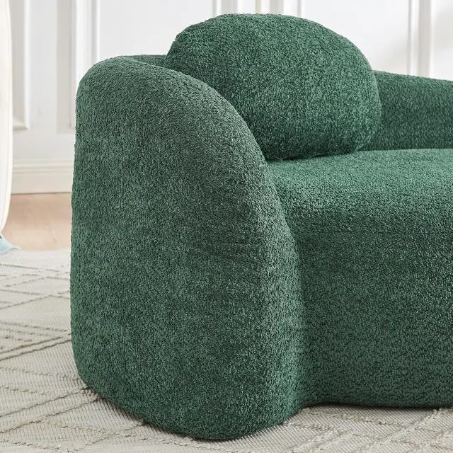 Alt view image 6 of 7 - 67" Boucle Upholstered Chaise Lounge Chair Indoor, Single Lounge Sofa with Left Armrest, Oval Shaped Soft Sleeper Sofa with Pillow, Accent Reading Chair for Living Room Bedroom, Green