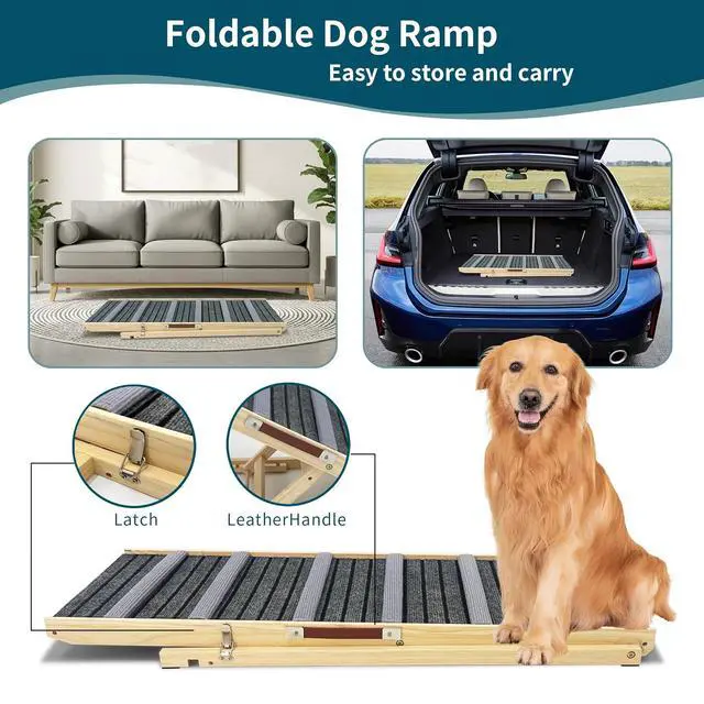 Alt view image 3 of 7 - Folding Dog Ramp for Bed and Couch, 39.4" Long Dog Steps, with 6 Adjustable Height from 14'' to 25", Foldable Wooden Pet Stairs with Non-Slip Pad for Small Dogs, Joint-Friendly, Hold up to 120lb