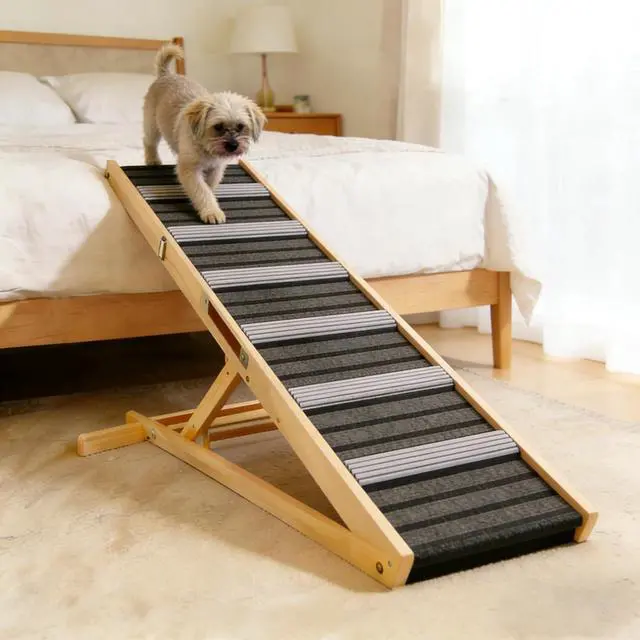 Alt view image 7 of 7 - Folding Dog Ramp for Bed and Couch, 39.4" Long Dog Steps, with 6 Adjustable Height from 14'' to 25", Foldable Wooden Pet Stairs with Non-Slip Pad for Small Dogs, Joint-Friendly, Hold up to 120lb