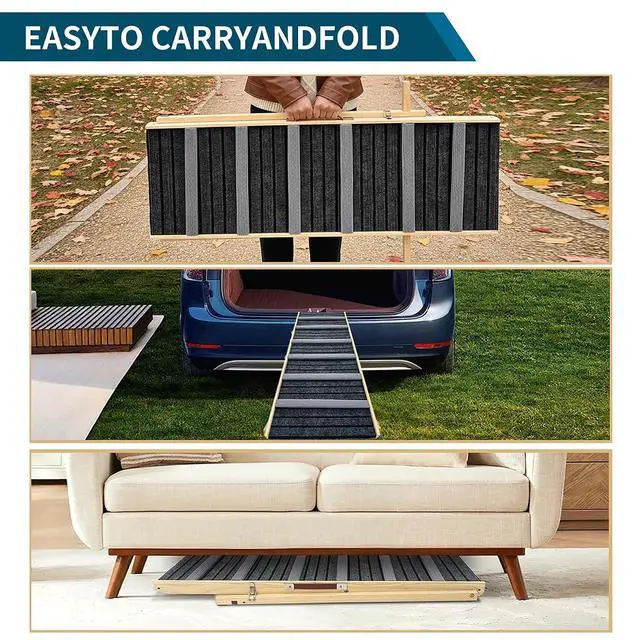 Alt view image 6 of 7 - Folding Dog Ramp for Bed and Couch, 39.4" Long Dog Steps, with 6 Adjustable Height from 14'' to 25", Foldable Wooden Pet Stairs with Non-Slip Pad for Small Dogs, Joint-Friendly, Hold up to 120lb