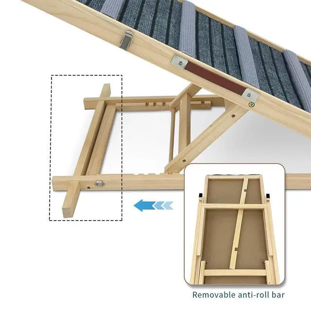 Alt view image 5 of 7 - Folding Dog Ramp for Bed and Couch, 39.4" Long Dog Steps, with 6 Adjustable Height from 14'' to 25", Foldable Wooden Pet Stairs with Non-Slip Pad for Small Dogs, Joint-Friendly, Hold up to 120lb