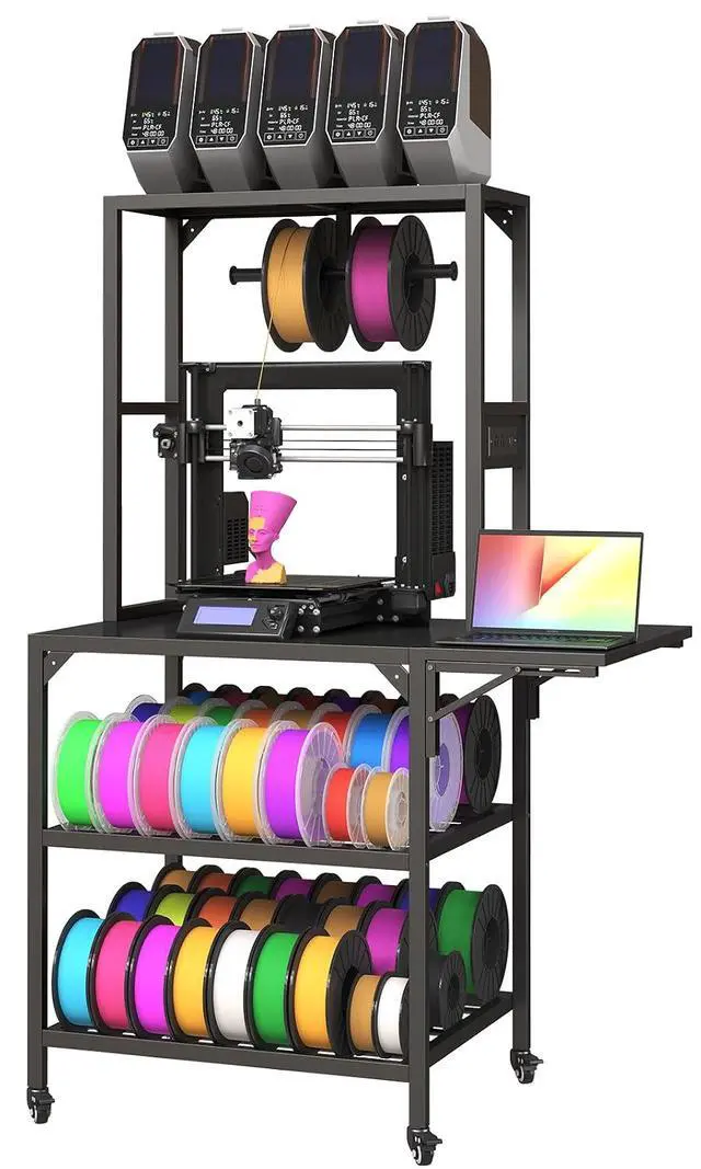 Alt view image 2 of 7 - Heavy Duty 3D Printer Stand with Lockable Wheels, 3D Printer Table with Filament Storage Rack, T-Shaped Filament Holder, Side Desk, Accessories Workbench for Printing Studio, Home Office Workshop