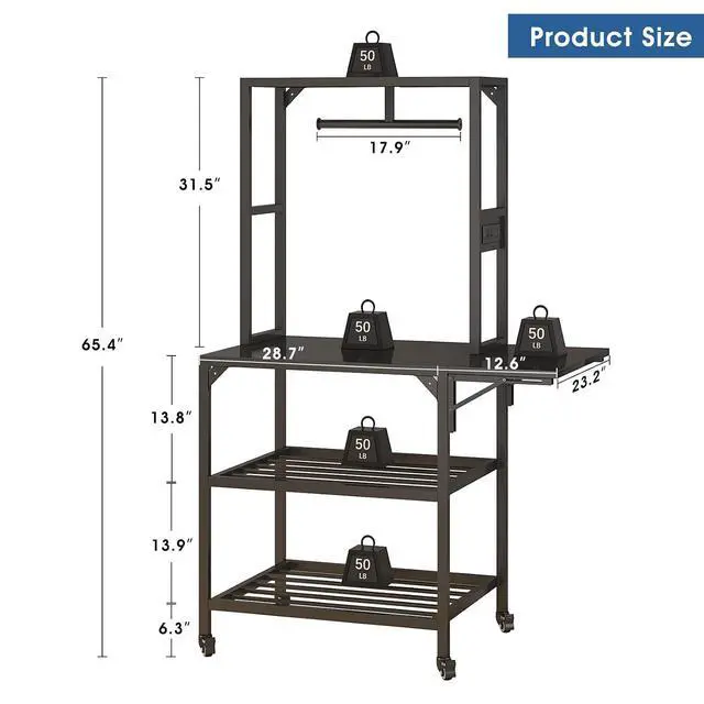 Alt view image 4 of 7 - Heavy Duty 3D Printer Stand with Lockable Wheels, 3D Printer Table with Filament Storage Rack, T-Shaped Filament Holder, Side Desk, Accessories Workbench for Printing Studio, Home Office Workshop