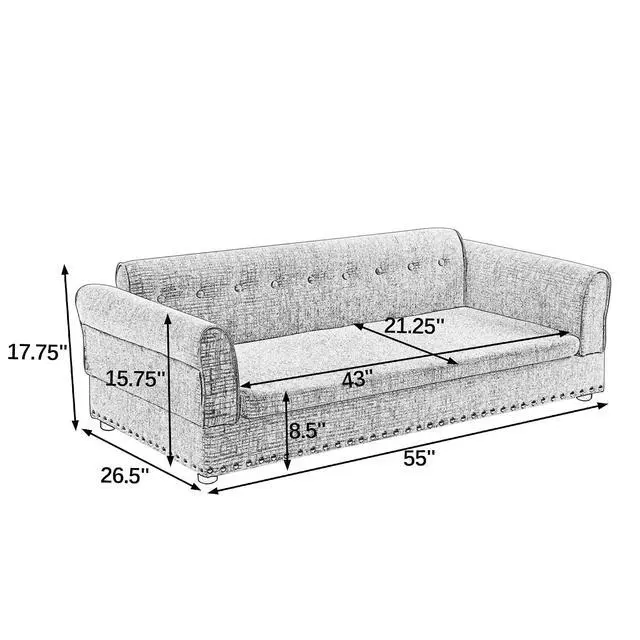 Alt view image 5 of 7 - Elevated Large Dog Bed with Removable Cushion, 55" Linen Fabric XL Dog Couch, Pet Sofa Bed with Backrest & Armrest for Large & Oversized Dogs, Washable Soft Cushion Cover, Rivet Decor, Olive Green