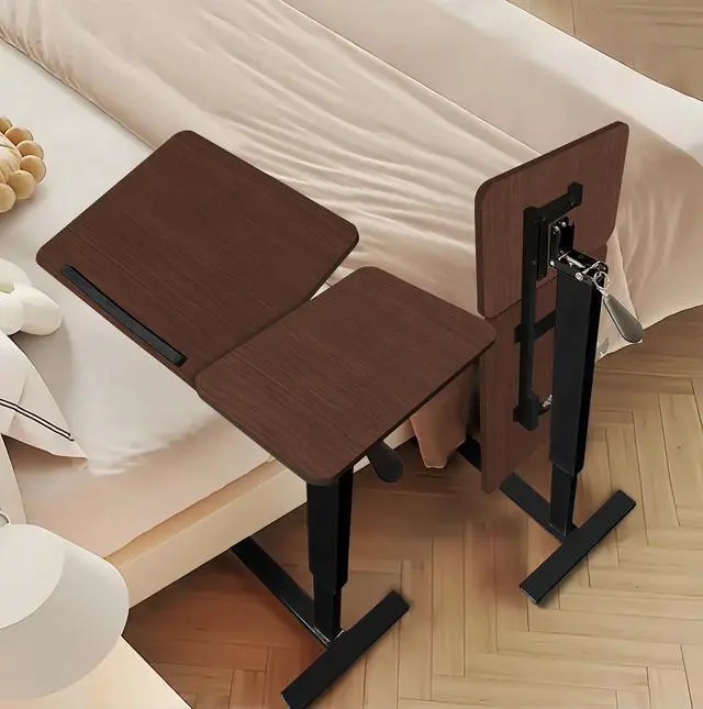 Main image of Portable Overbed Rolling Desk, Height Adjustable Mobile Standing Table, Foldable 31 Inch Small Laptop Bedside Desk with Tiltable Desktop, Hidden Wheels, Tray Table for Bed Sofa Side, Walnut+Black