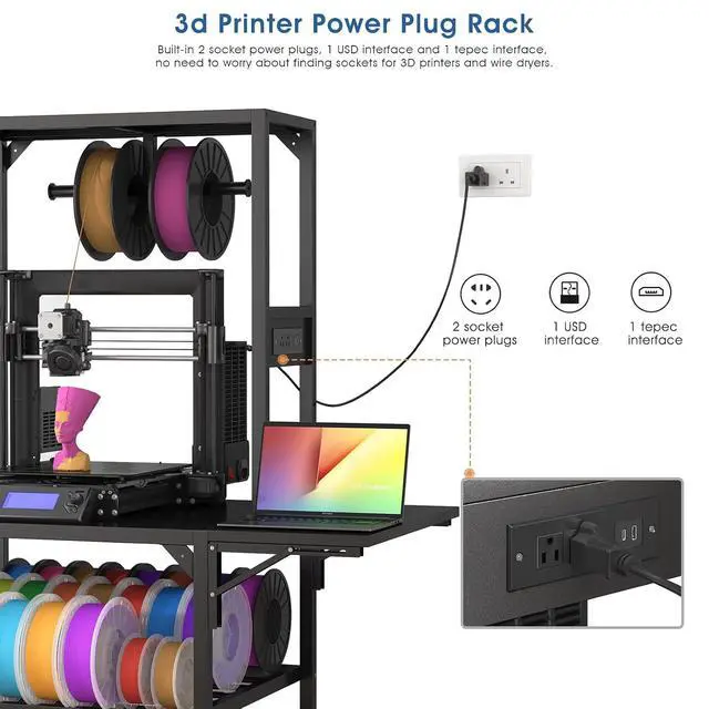 Alt view image 7 of 7 - Heavy Duty 3D Printer Stand with Lockable Wheels, 3D Printer Table with Filament Storage Rack, T-Shaped Filament Holder, Side Desk, Accessories Workbench for Printing Studio, Home Office Workshop