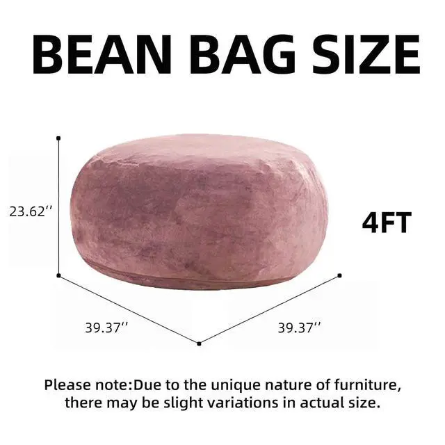 Alt view image 2 of 5 - 4FT Giant Bean Bag Chair, Memory Foam Lounge Chair for Adult and Teen, Comfy Floor Lazy Sofa with Removable Flannel Cover, Round BeanBag for Living Room, Bedroom, College Dorm, Pink