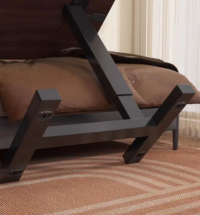 Alt view image 7 of 7 - Portable Overbed Rolling Desk, Height Adjustable Mobile Standing Table, Foldable 31 Inch Small Laptop Bedside Desk with Tiltable Desktop, Hidden Wheels, Tray Table for Bed Sofa Side, Walnut+Black