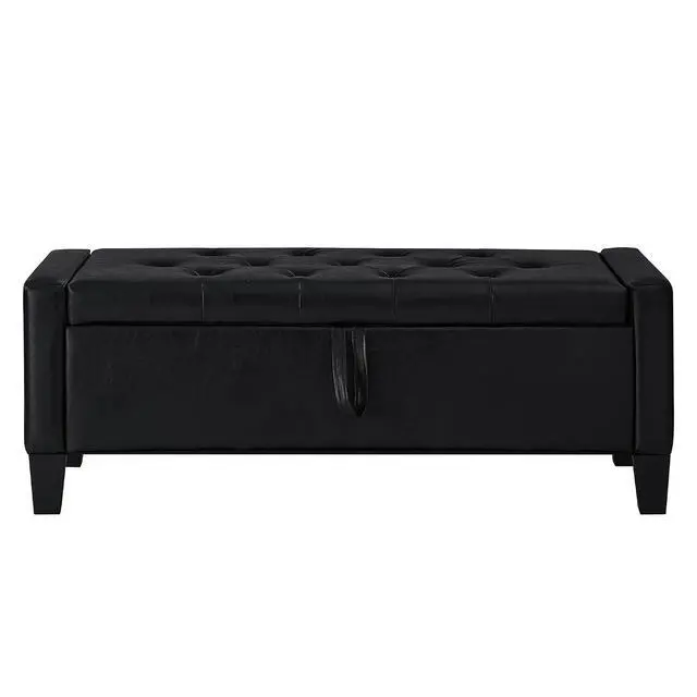 Alt view image 7 of 7 - 45" Bedroom Ottoman Bench with Lift-Top Lid, PU Leather Upholstered Storage Bench with Side Pocket,350lbs Weight Capacity, Comfy Button Tufted Entryway Foot Stool for End of Bed, Living Room, Black