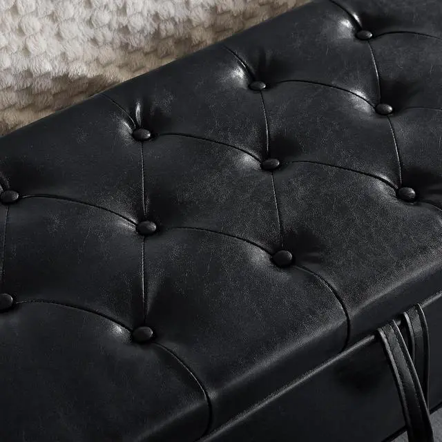 Alt view image 5 of 7 - 45" Bedroom Ottoman Bench with Lift-Top Lid, PU Leather Upholstered Storage Bench with Side Pocket,350lbs Weight Capacity, Comfy Button Tufted Entryway Foot Stool for End of Bed, Living Room, Black