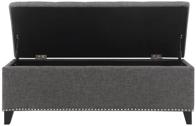Alt view image 6 of 7 - Button Tufted End of Bed Storage Bench, 47.5" Linen Upholstered Ottoman with Safety Close Hinge, Window Bench Entryway Footstool with for Living Room, Hallway, Bedroom, Hold up to 350lbs, Dark Grey