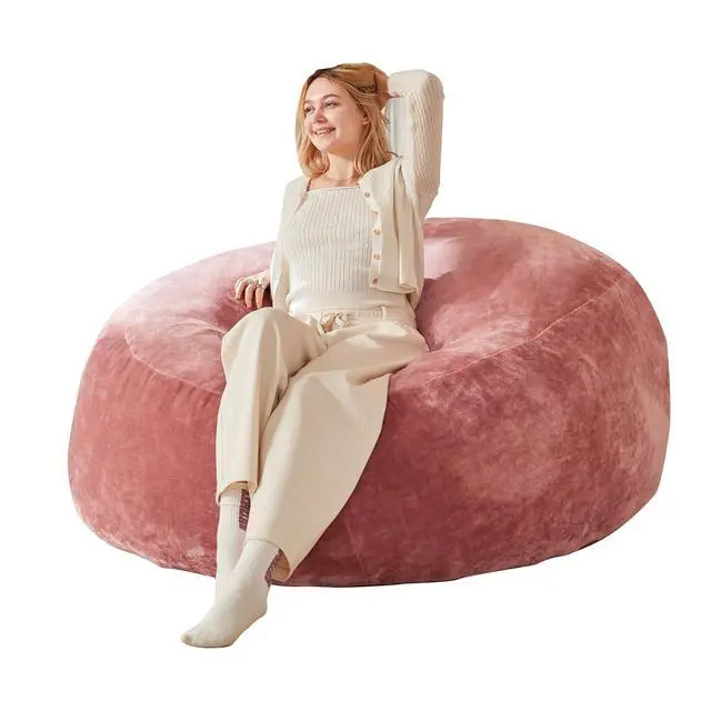 Alt view image 5 of 5 - 4FT Giant Bean Bag Chair, Memory Foam Lounge Chair for Adult and Teen, Comfy Floor Lazy Sofa with Removable Flannel Cover, Round BeanBag for Living Room, Bedroom, College Dorm, Pink