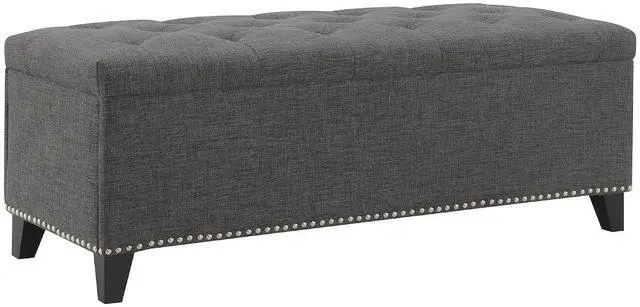 Alt view image 7 of 7 - Button Tufted End of Bed Storage Bench, 47.5" Linen Upholstered Ottoman with Safety Close Hinge, Window Bench Entryway Footstool with for Living Room, Hallway, Bedroom, Hold up to 350lbs, Dark Grey
