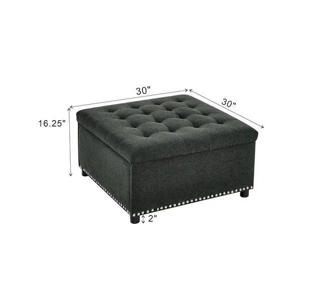 Alt view image 2 of 7 - 30" Ottoman Coffee Table with Removable Lid, Tufted Square Storage Ottoman with Nailhead Trim Decor, Upholstered Bench, Small Space Side Table, Footstool for Living Room, Bedroom, Office, Dark Gray