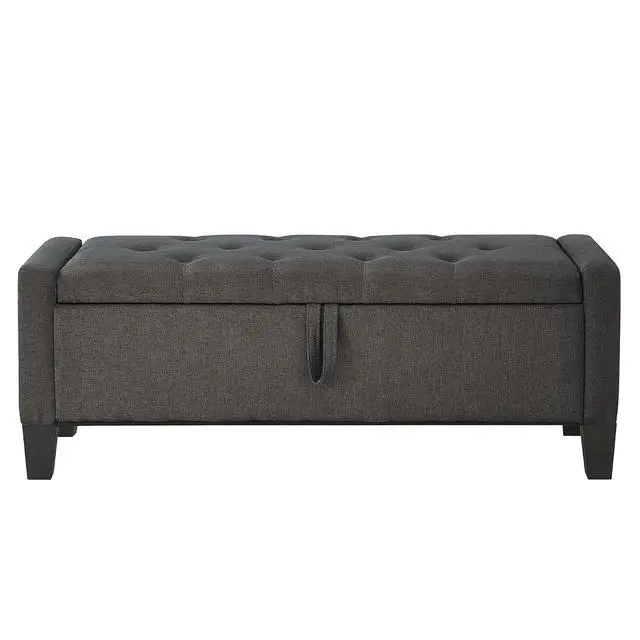 Alt view image 7 of 7 - 45" Bedroom Ottoman Bench with Lift-Top Lid, PU Leather Upholstered Storage Bench with Side Pocket, 350 lbs Weight Capacity, Button Tufted Entryway Foot Stool for End of Bed, Living Room, Dark Gray
