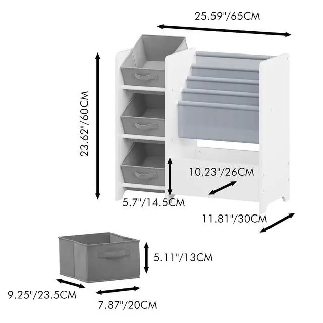 Alt view image 2 of 7 - Wooden Bookshelf and Toy Storage Organizer, Multifunctional 4 Tier Sling Book Shelf with 3 Collapsible Fabric Drawers, Toys Box for Kids Room Playroom Bedroom Classroom