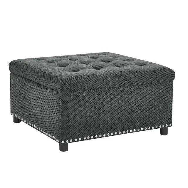 Alt view image 6 of 7 - 30" Ottoman Coffee Table with Removable Lid, Tufted Square Storage Ottoman with Nailhead Trim Decor, Upholstered Bench, Small Space Side Table, Footstool for Living Room, Bedroom, Office, Dark Gray