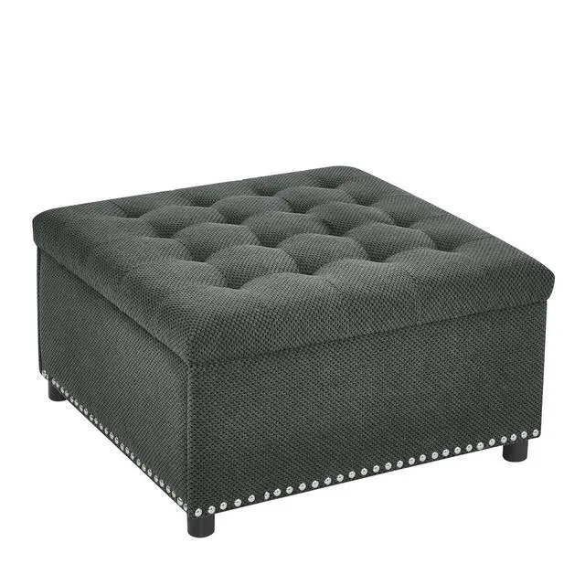Alt view image 7 of 7 - 30" Ottoman Coffee Table with Removable Lid, Tufted Square Storage Ottoman with Nailhead Trim Decor, Upholstered Bench, Small Space Side Table, Footstool for Living Room, Bedroom, Office, Dark Gray