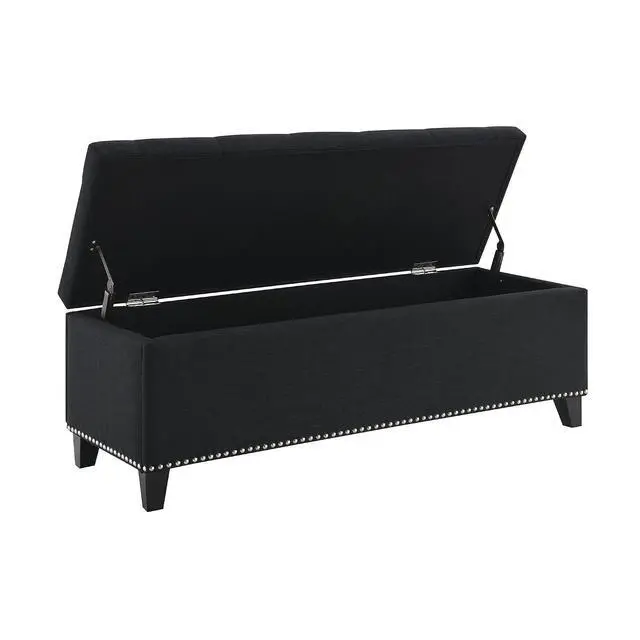 Alt view image 5 of 7 - Button Tufted End of Bed Storage Bench, 47.5" Linen Upholstered Ottoman with Safety Close Hinge, Window Bench Entryway Footstool with for Living Room, Hallway, Bedroom, Hold up to 350lbs, Black