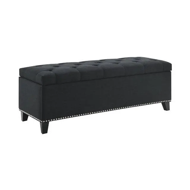 Alt view image 6 of 7 - Button Tufted End of Bed Storage Bench, 47.5" Linen Upholstered Ottoman with Safety Close Hinge, Window Bench Entryway Footstool with for Living Room, Hallway, Bedroom, Hold up to 350lbs, Black