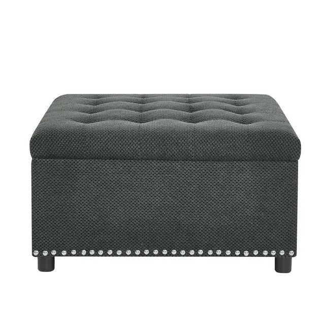 Alt view image 5 of 7 - 30" Ottoman Coffee Table with Removable Lid, Tufted Square Storage Ottoman with Nailhead Trim Decor, Upholstered Bench, Small Space Side Table, Footstool for Living Room, Bedroom, Office, Dark Gray
