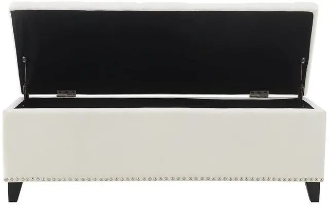 Alt view image 6 of 7 - Button Tufted End of Bed Storage Bench, 47.5" Linen Upholstered Ottoman with Safety Close Hinge, Window Bench Entryway Footstool with for Living Room, Hallway, Bedroom, Hold up to 350lbs, Beige