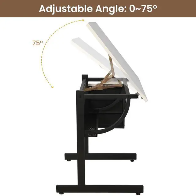 Alt view image 4 of 7 - Drafting Table with Storage for Adults/Artists, Drawing Art Desk with 3 Drawers and Stool,Tabletop Adjustable Art Table Workstation for Studio Home Office School,White | Drawing Desk with Storage Shel