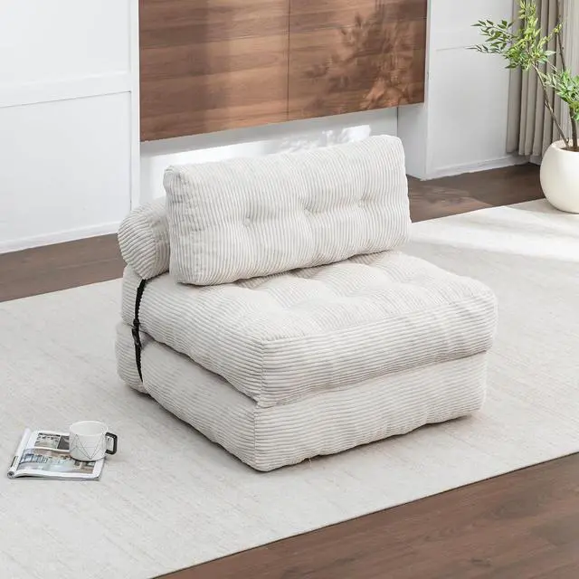 Main image of Floor Lazy Sofa Bed, Convertible Folding Sleeper Chair with Pillow, Foldable Single Sofa Mattress with Back Support, Comfy Pullout Chair Bed Lounger for Living Room Bedroom, Beige