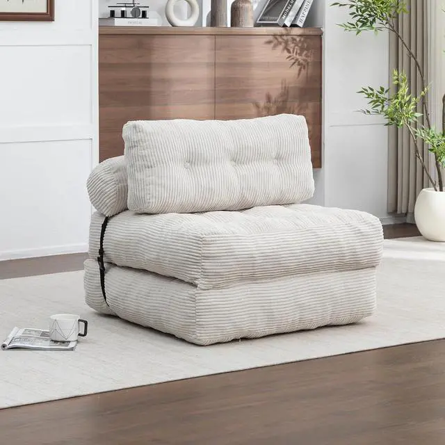 Alt view image 3 of 7 - Floor Lazy Sofa Bed, Convertible Folding Sleeper Chair with Pillow, Foldable Single Sofa Mattress with Back Support, Comfy Pullout Chair Bed Lounger for Living Room Bedroom, Beige