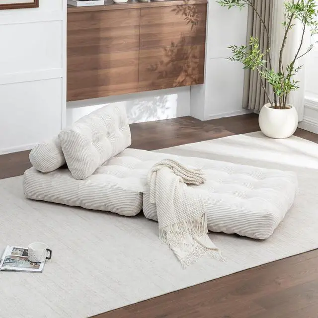 Alt view image 5 of 7 - Floor Lazy Sofa Bed, Convertible Folding Sleeper Chair with Pillow, Foldable Single Sofa Mattress with Back Support, Comfy Pullout Chair Bed Lounger for Living Room Bedroom, Beige