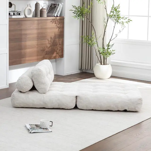 Alt view image 6 of 7 - Floor Lazy Sofa Bed, Convertible Folding Sleeper Chair with Pillow, Foldable Single Sofa Mattress with Back Support, Comfy Pullout Chair Bed Lounger for Living Room Bedroom, Beige
